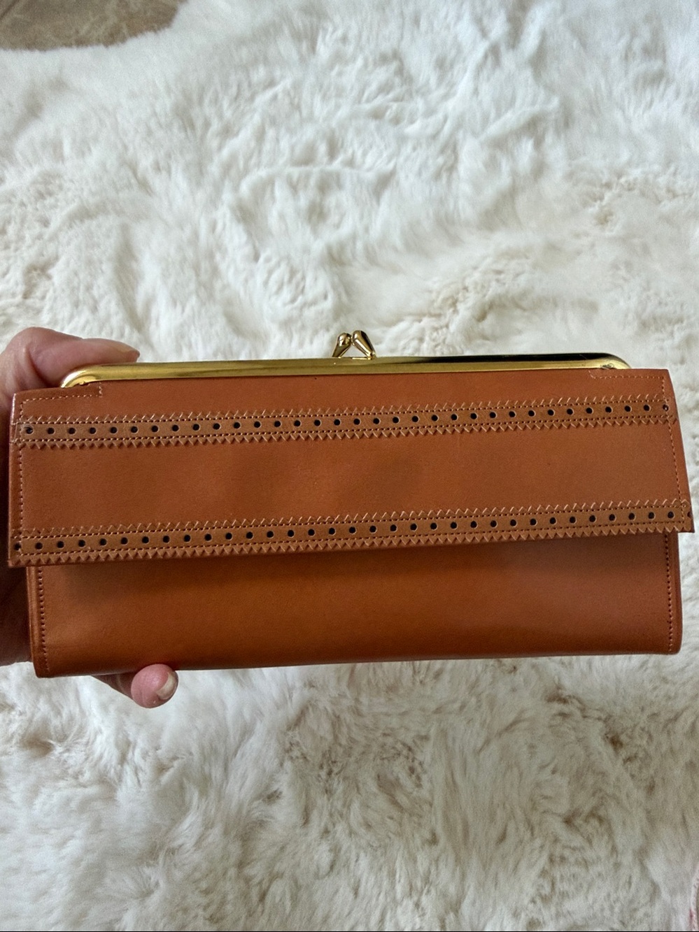 Vintage Princess Gardner Saddle Cowhide Leather Kiss Lock Clutch Wallet NOS New - Picture 1 of 10